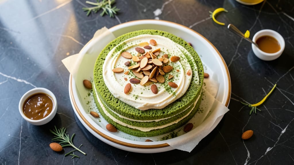 Asian Cream Cake Recipe: Silky Matcha Layers With Crunchy Almond Crust