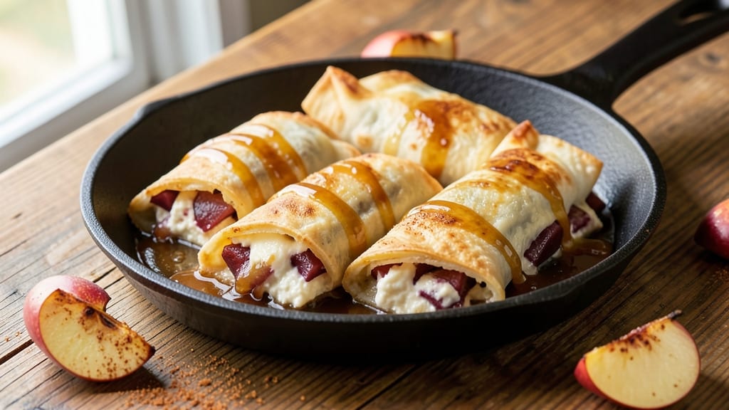 Apple Cheesecake Chimichangas Recipe: Crispy Tortilla Crowns Over Spiced Apple-Cheddar Rivers
