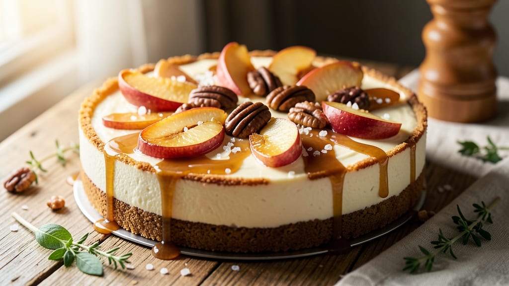 Apple Praline Cheesecake Recipe: Caramelized Pecans and Creamy Apple Swirls