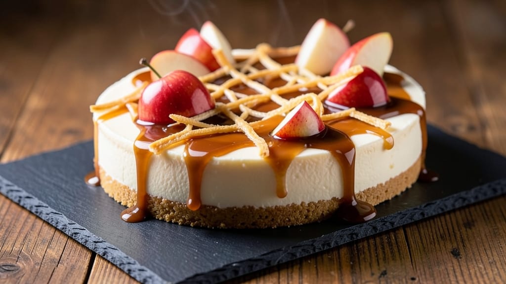 Apple Caramel Brandy Cheesecake Recipe: Boozy Apple Streusel Crown Over Creamy Brandy Swirl