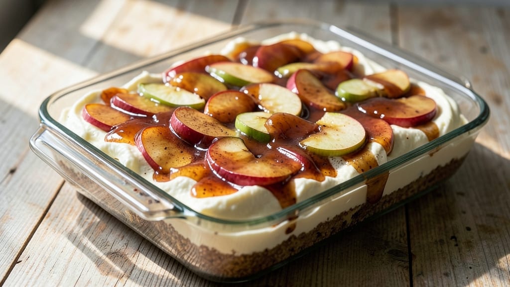 Apple Cheesecake Topping Recipe: Buttery Streusel Crown Over Warm Apple Layers