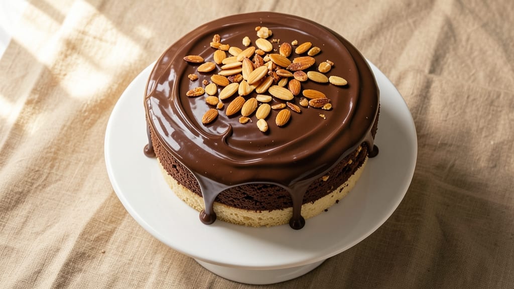 Almond Roca Chocolate Cake Recipe: Crunchy Nut Topping and Silky Fudge Layers