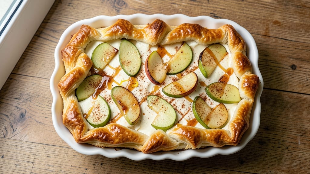 Apple Cheesecake Puff Pastry Recipe: Crispy Crown Over Spiced Apple Rivers